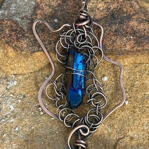 Crystal point pure copper large Wire Wrapped Pendant